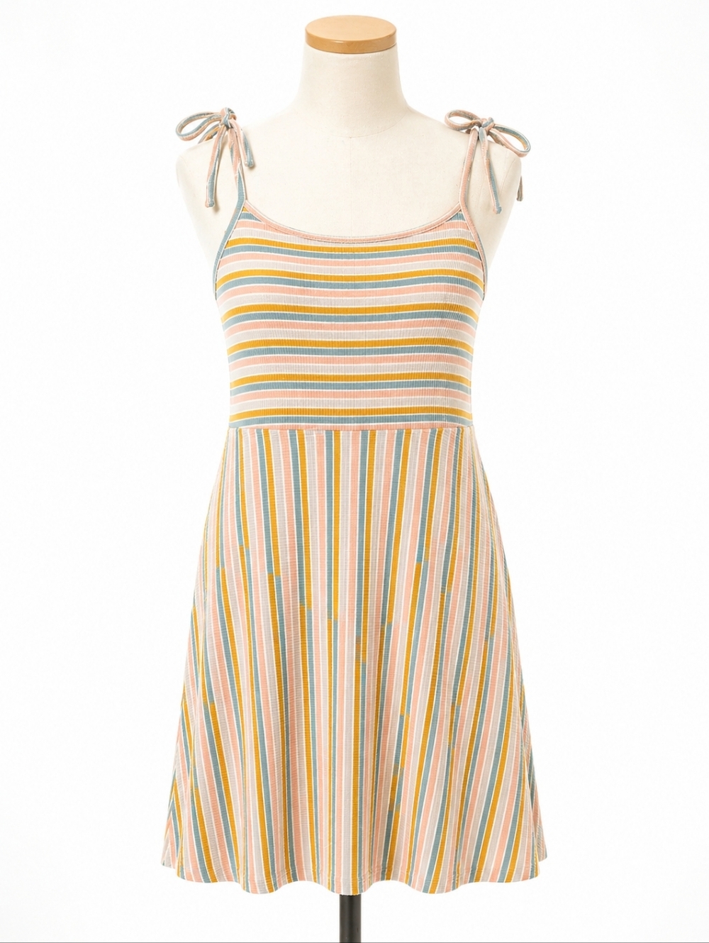 Vignette NWT Women's Colorful Ribbed Striped Sun Dress Sz L Summer Beach Casual